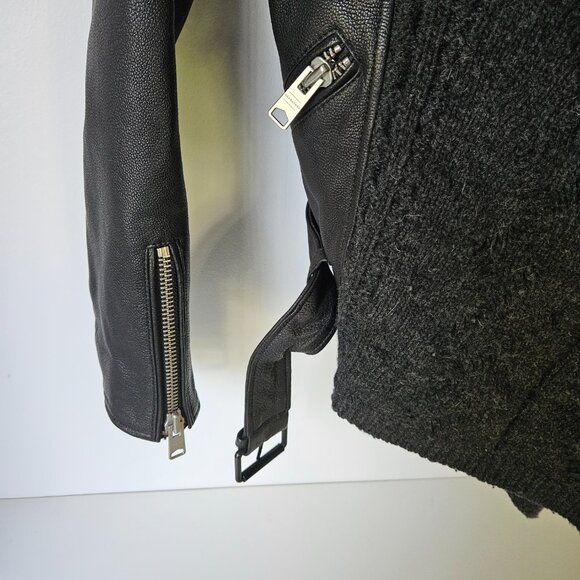 All Saints Wrap Cable Jacket Genuine Goat Leather Size 0 Black Draped Open Front - Picture 10 of 16